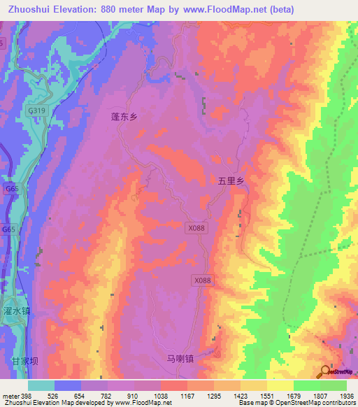 Zhuoshui,China Elevation Map
