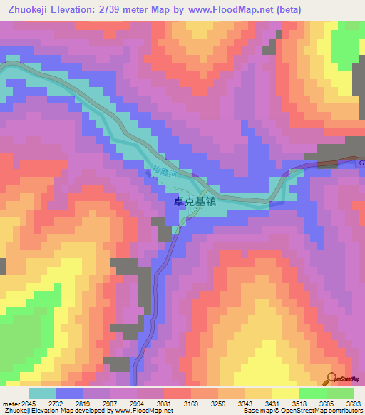 Zhuokeji,China Elevation Map