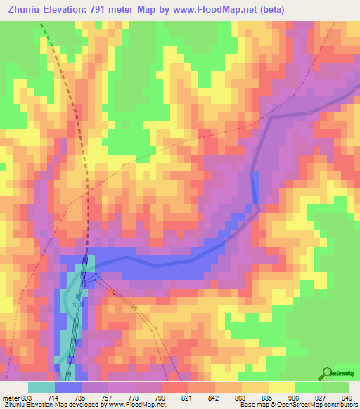 Zhuniu,China Elevation Map