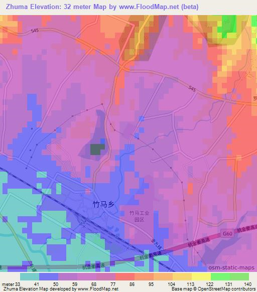 Zhuma,China Elevation Map