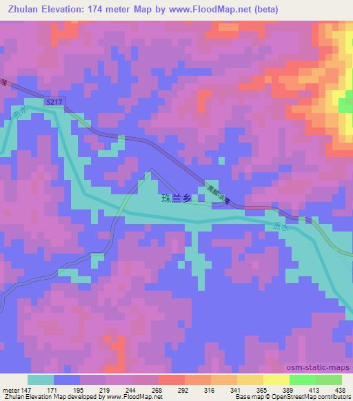 Zhulan,China Elevation Map