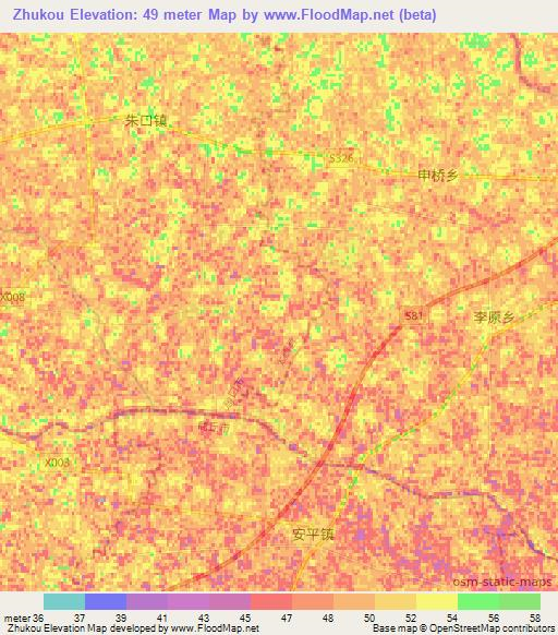 Zhukou,China Elevation Map