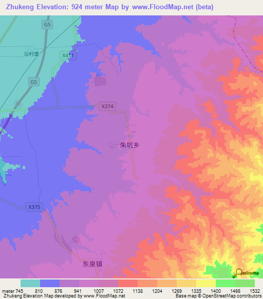 Zhukeng,China Elevation Map