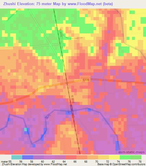 Zhushi,China Elevation Map