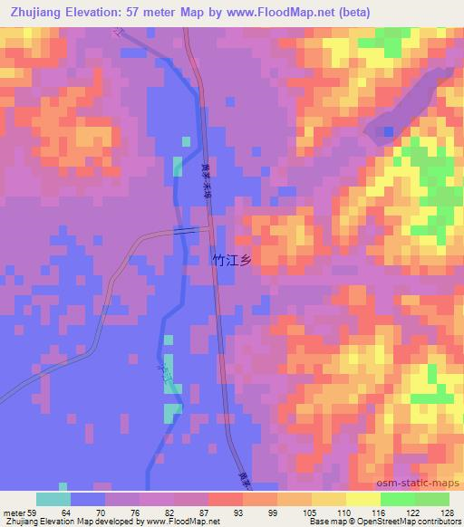 Zhujiang,China Elevation Map