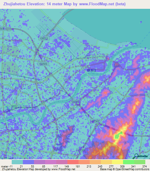 Zhujiahetou,China Elevation Map