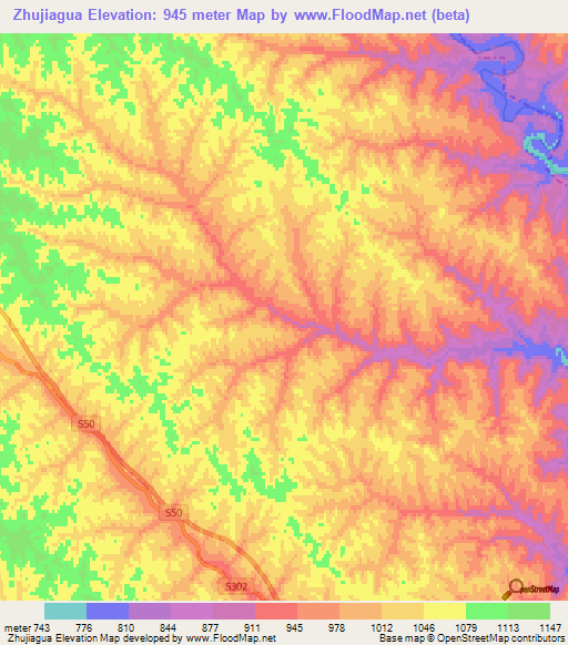 Zhujiagua,China Elevation Map