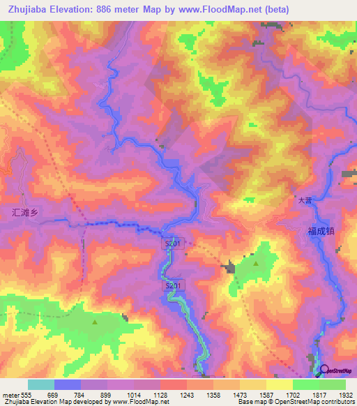 Zhujiaba,China Elevation Map