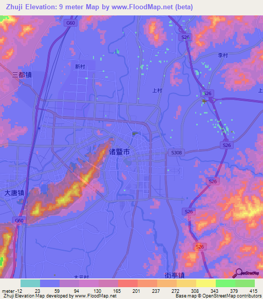 Zhuji,China Elevation Map