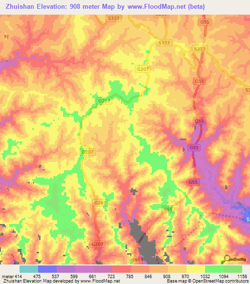 Zhuishan,China Elevation Map