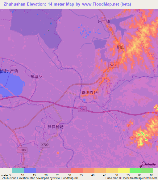 Zhuhushan,China Elevation Map