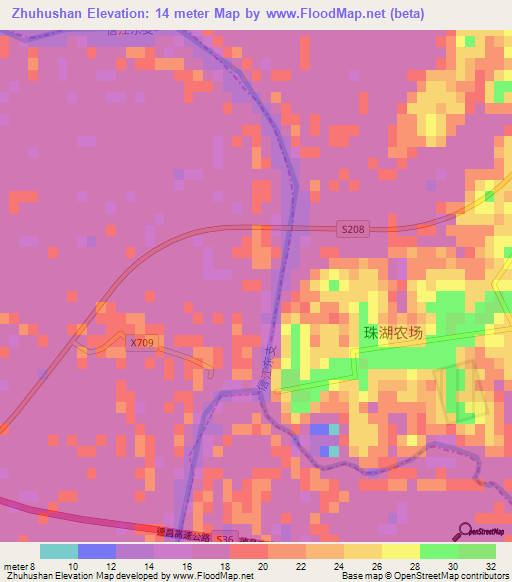 Zhuhushan,China Elevation Map