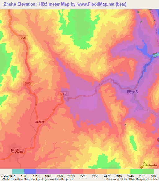 Zhuhe,China Elevation Map