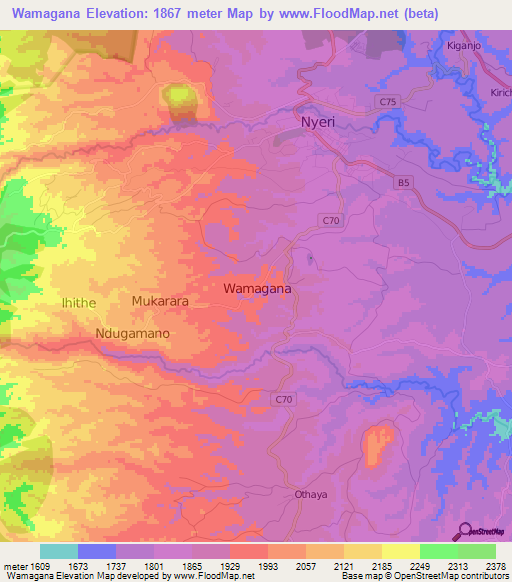 Wamagana,Kenya Elevation Map