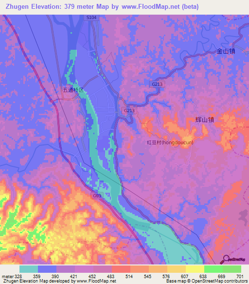 Zhugen,China Elevation Map