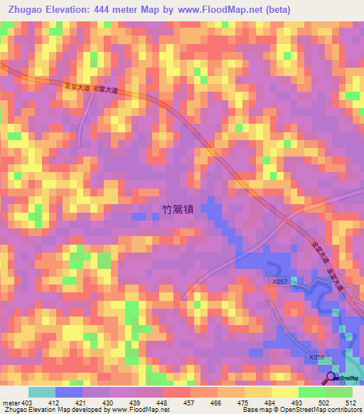 Zhugao,China Elevation Map