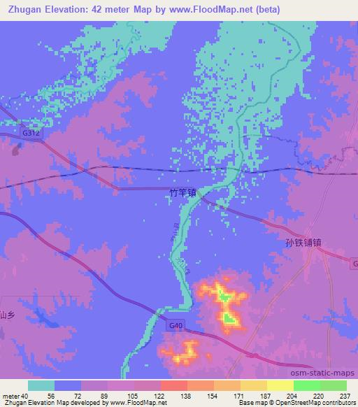Zhugan,China Elevation Map