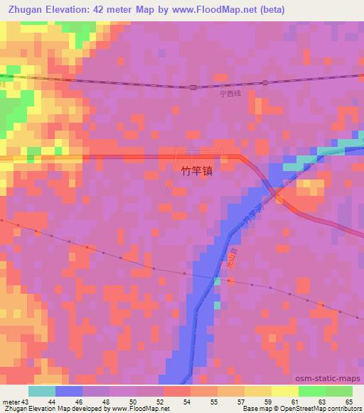Zhugan,China Elevation Map