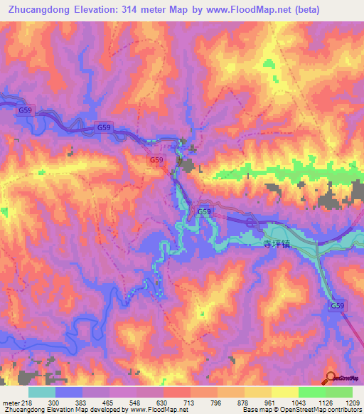 Zhucangdong,China Elevation Map