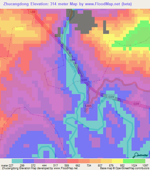 Zhucangdong,China Elevation Map