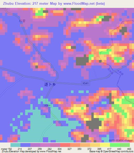 Zhubu,China Elevation Map