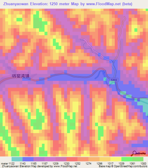 Zhuanyaowan,China Elevation Map