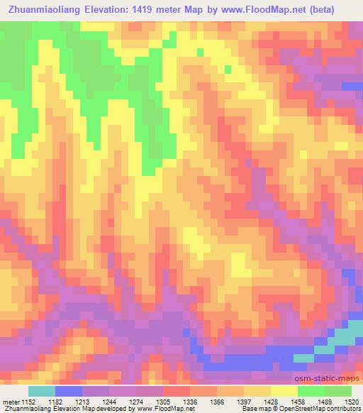Zhuanmiaoliang,China Elevation Map