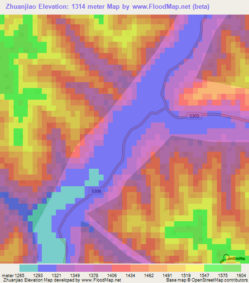 Zhuanjiao,China Elevation Map