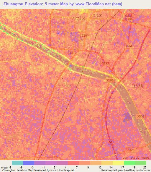 Zhuangtou,China Elevation Map