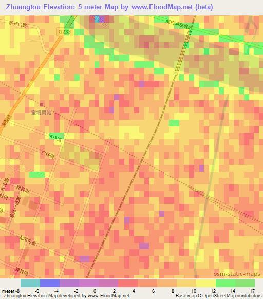 Zhuangtou,China Elevation Map