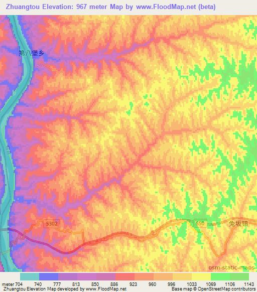 Zhuangtou,China Elevation Map