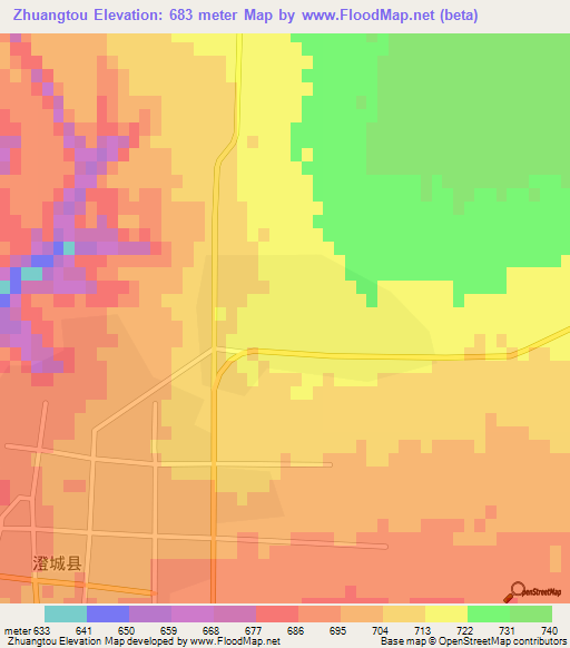 Zhuangtou,China Elevation Map