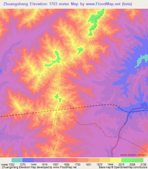Zhuangshang,China Elevation Map