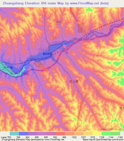 Zhuangshang,China Elevation Map