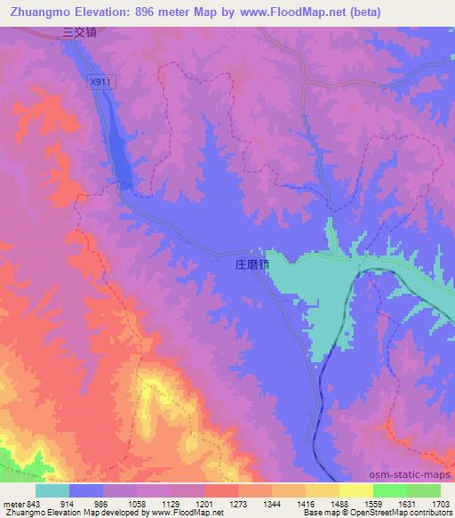 Zhuangmo,China Elevation Map