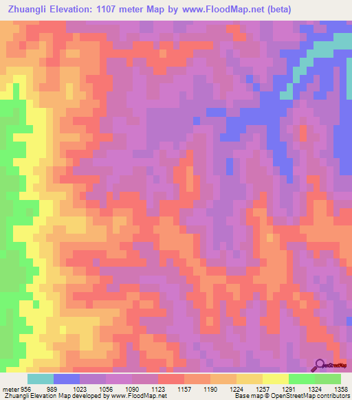 Zhuangli,China Elevation Map