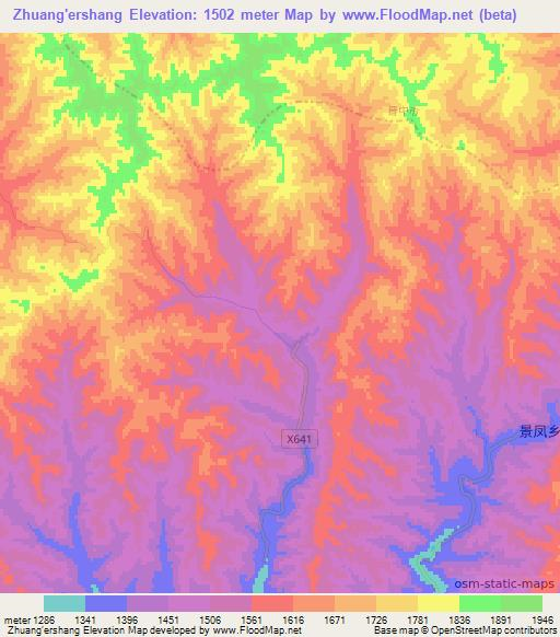 Zhuang'ershang,China Elevation Map