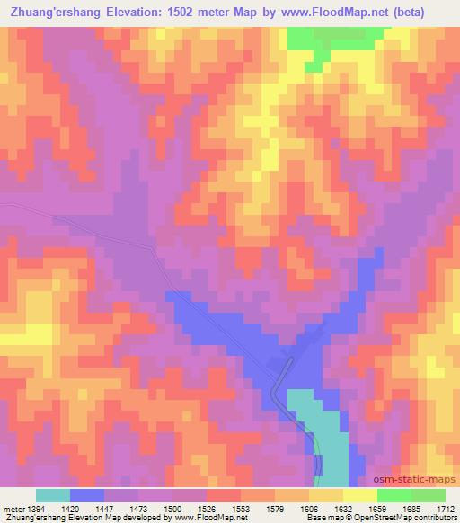 Zhuang'ershang,China Elevation Map