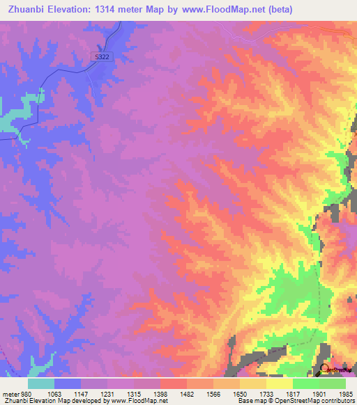 Zhuanbi,China Elevation Map