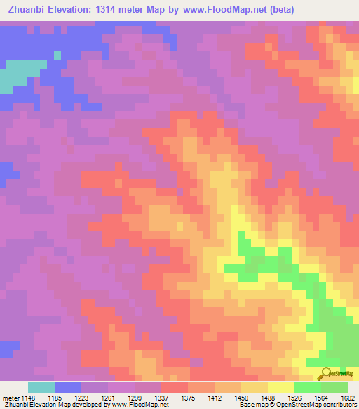 Zhuanbi,China Elevation Map