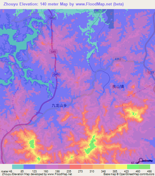 Zhouyu,China Elevation Map
