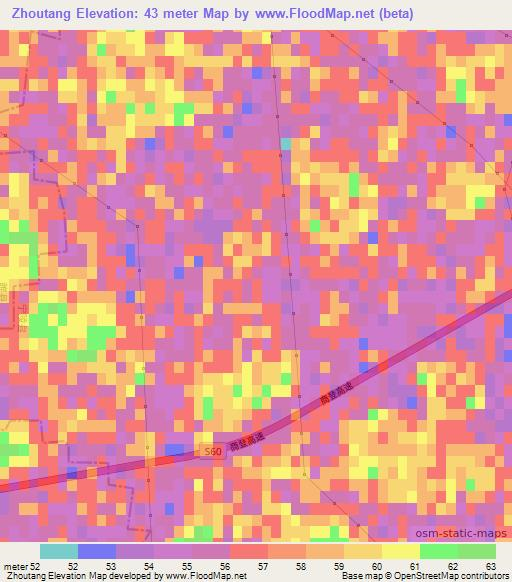Zhoutang,China Elevation Map