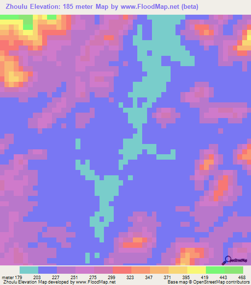Zhoulu,China Elevation Map