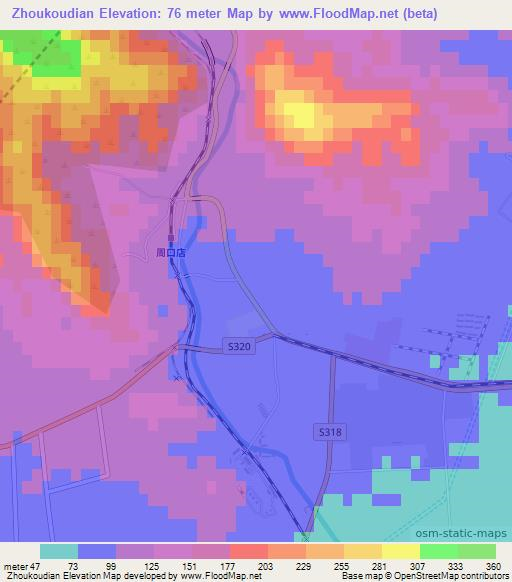 Zhoukoudian,China Elevation Map