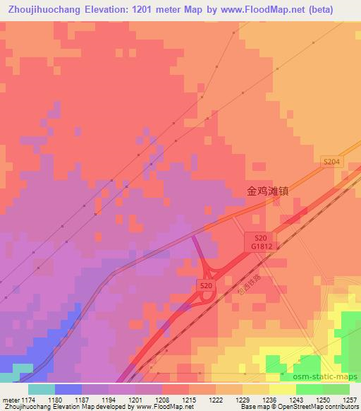 Zhoujihuochang,China Elevation Map