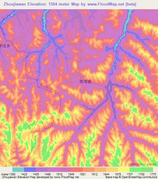Zhoujiawan,China Elevation Map