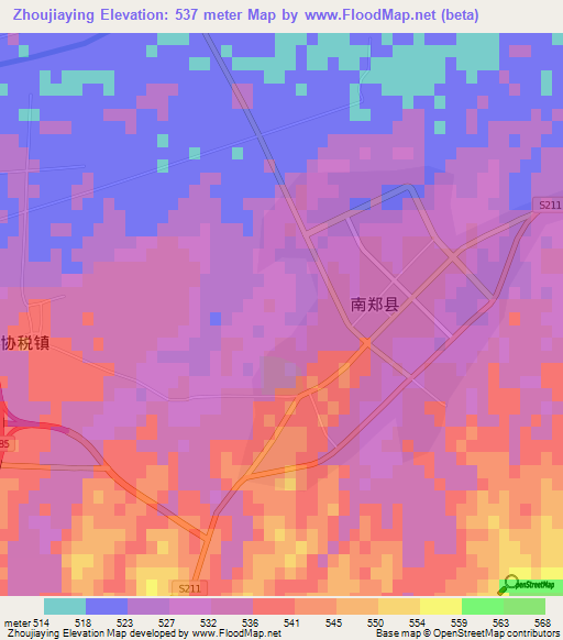Zhoujiaying,China Elevation Map