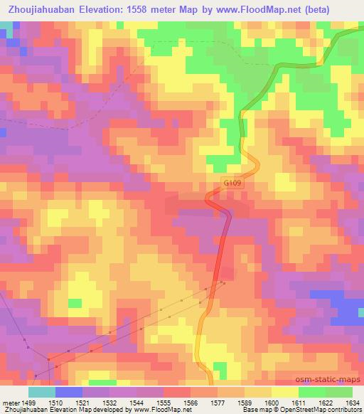 Zhoujiahuaban,China Elevation Map