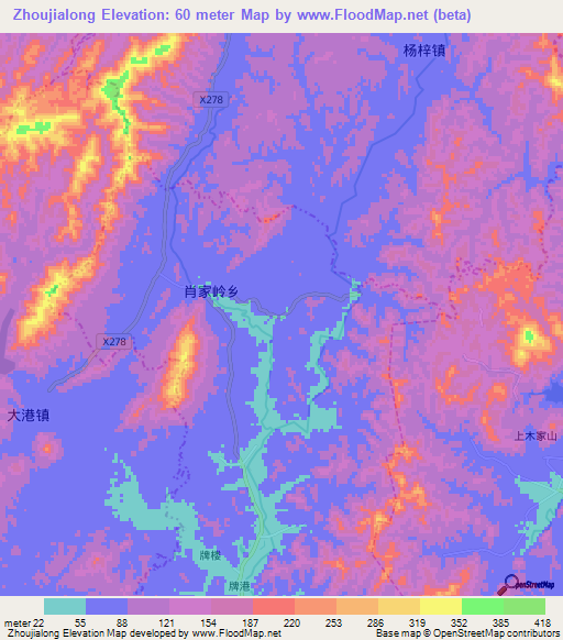 Zhoujialong,China Elevation Map