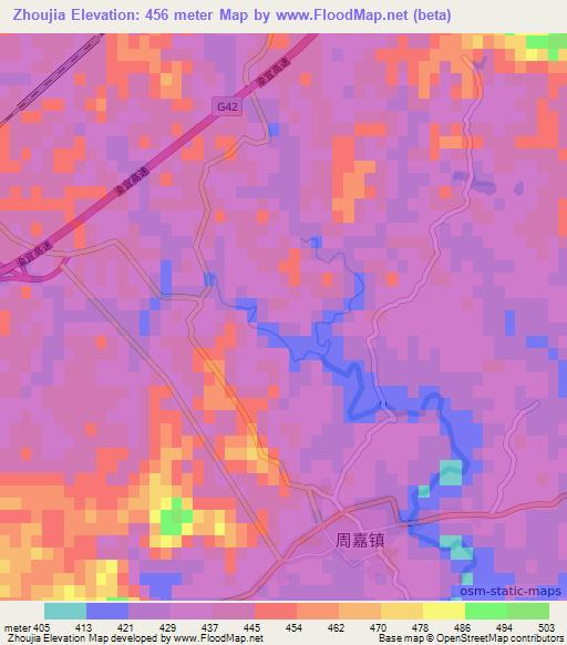 Zhoujia,China Elevation Map